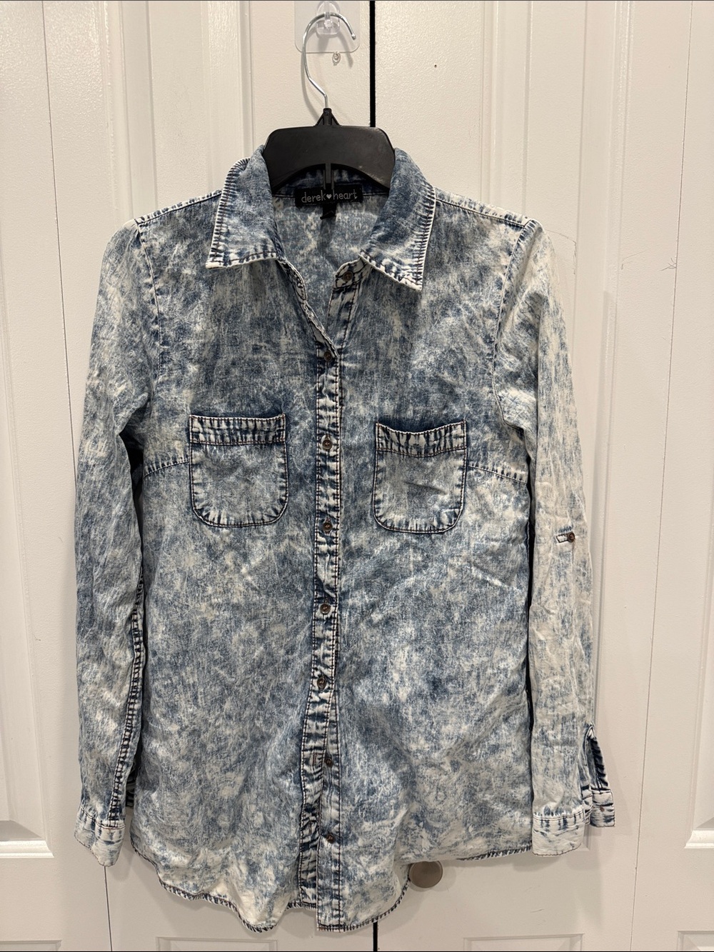 Derek Heart Acid-Wash Blue Denim Button-Down Shirt